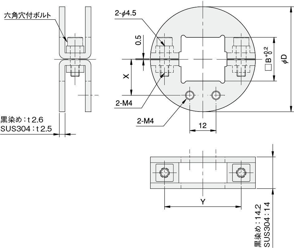 シャフトブラケット 角シャフト用 2ネジ穴付タイプ ｜ 機械部品・FA