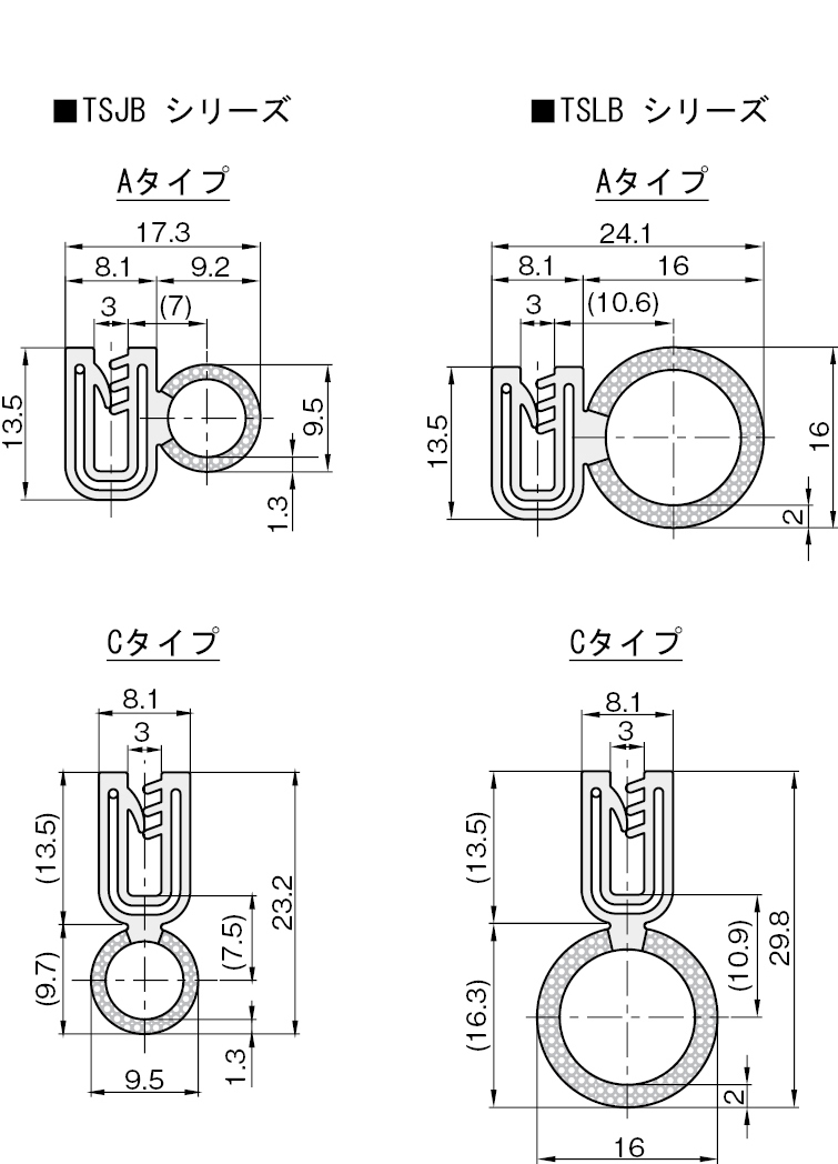 トリムシール（EPDM一体成型） 板厚2.4mm用（対応板厚1.5～2.5mm